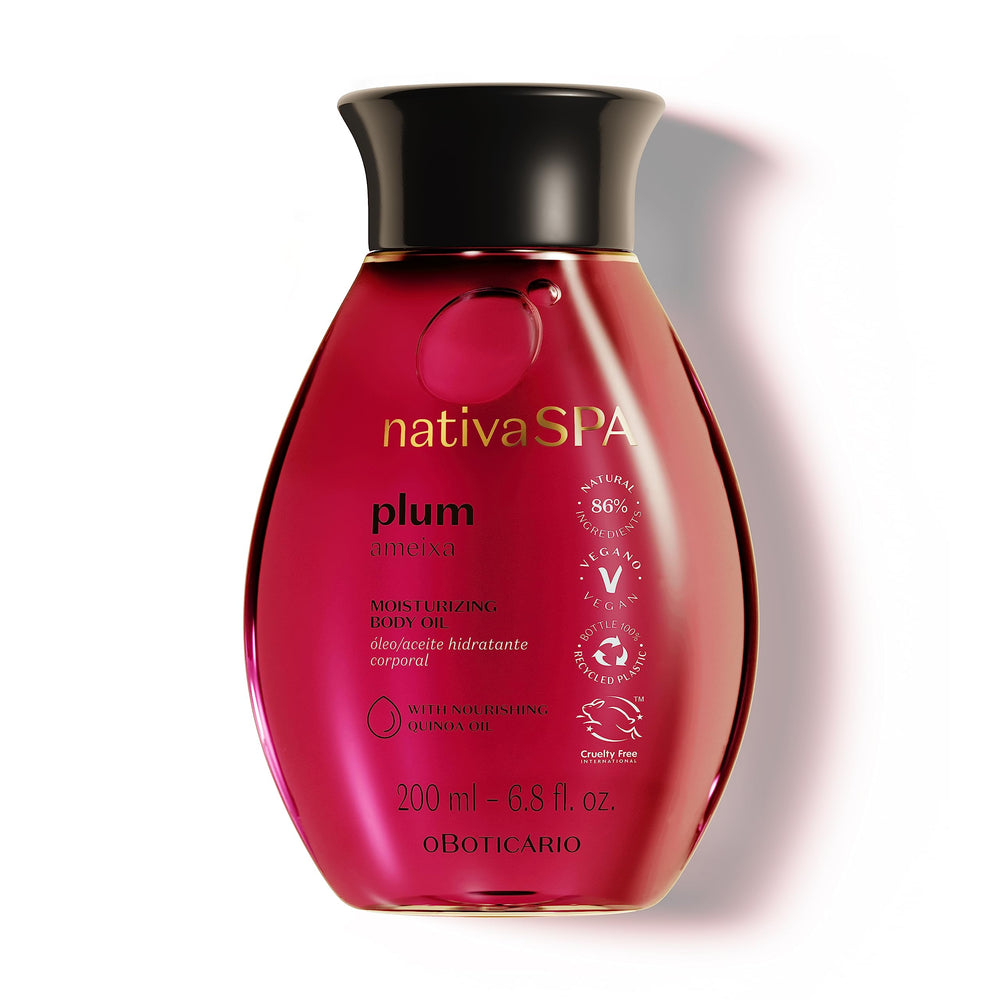 NATIVA SPA Plum Body Oil bottle — premium hydration for soft, nourished skin.