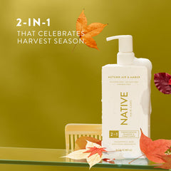 Native 2-in-1 Autumn Air & Amber conditioner bottle highlighting detangling and smoothness.