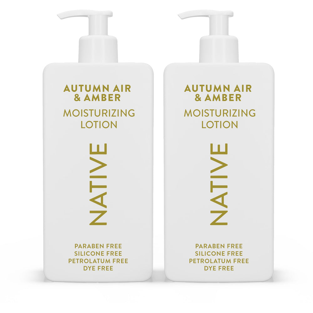 Native Body Lotion Autumn Air & Amber bottle-front shows silicone-free hydrating formula.