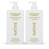 Native Body Lotion Autumn Air & Amber bottle-front shows silicone-free hydrating formula.