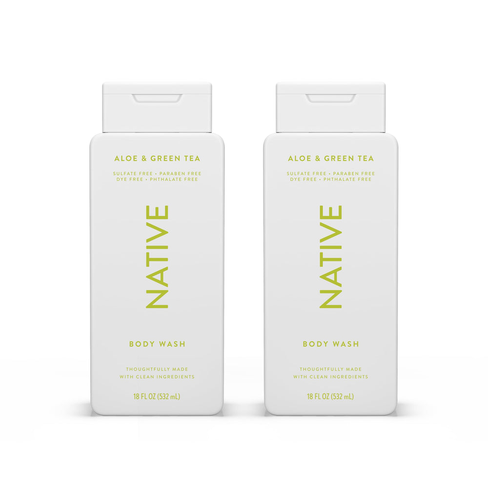Native Body Wash bottle with pump offering easy dispensing for quick showers