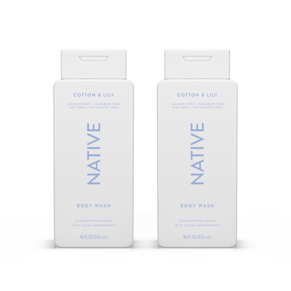Native Body Wash Cotton & Lily bottle highlights sulfate-free cleanse for all skin types
