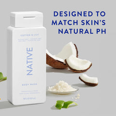 Native Body Wash Cotton & Lily lather demonstrates gentle, daily cleansing for soft skin