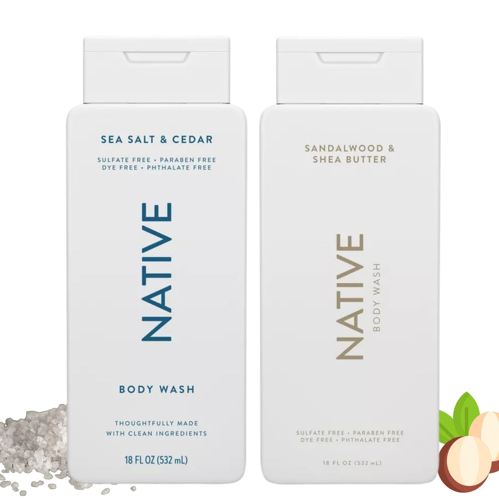 Native Body Wash Sea Salt Cedar bottle delivers refreshing, spa-like cleansing.