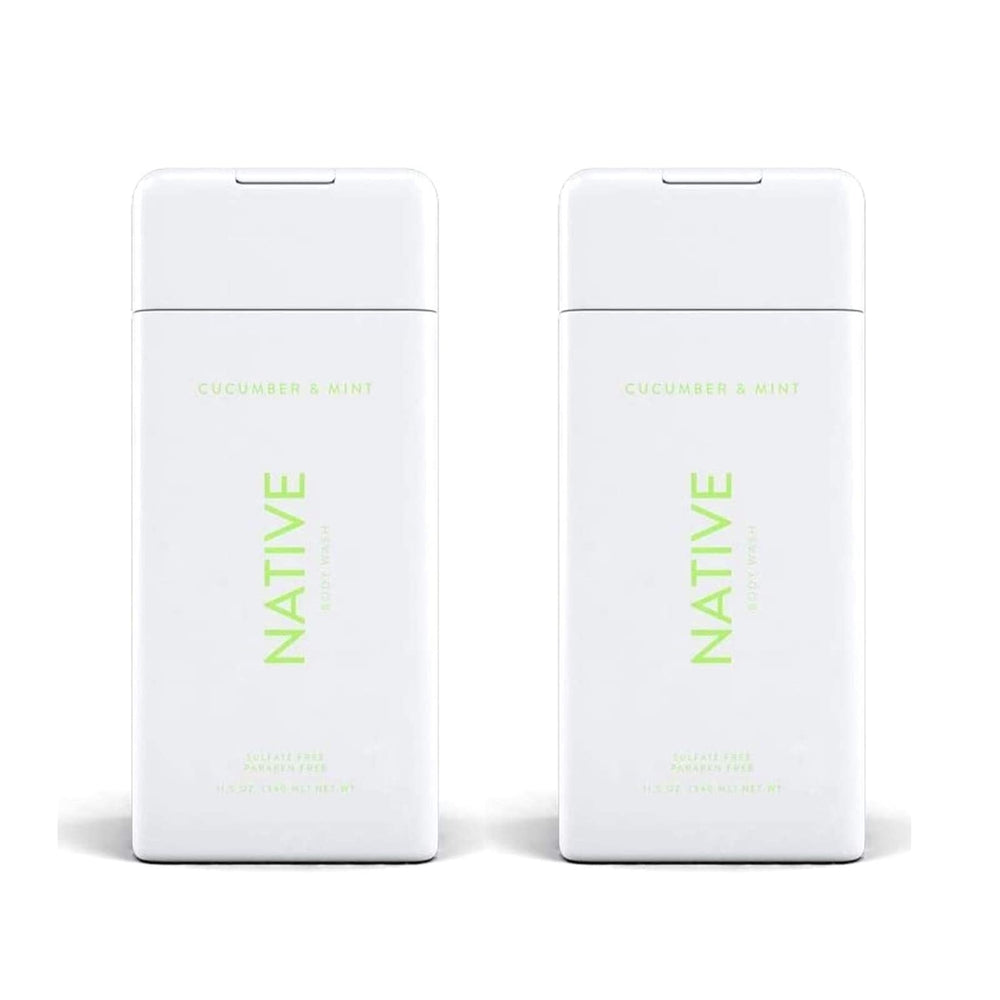 Native cucumber and mint body wash bottles pack front, great for daily refreshing shower.