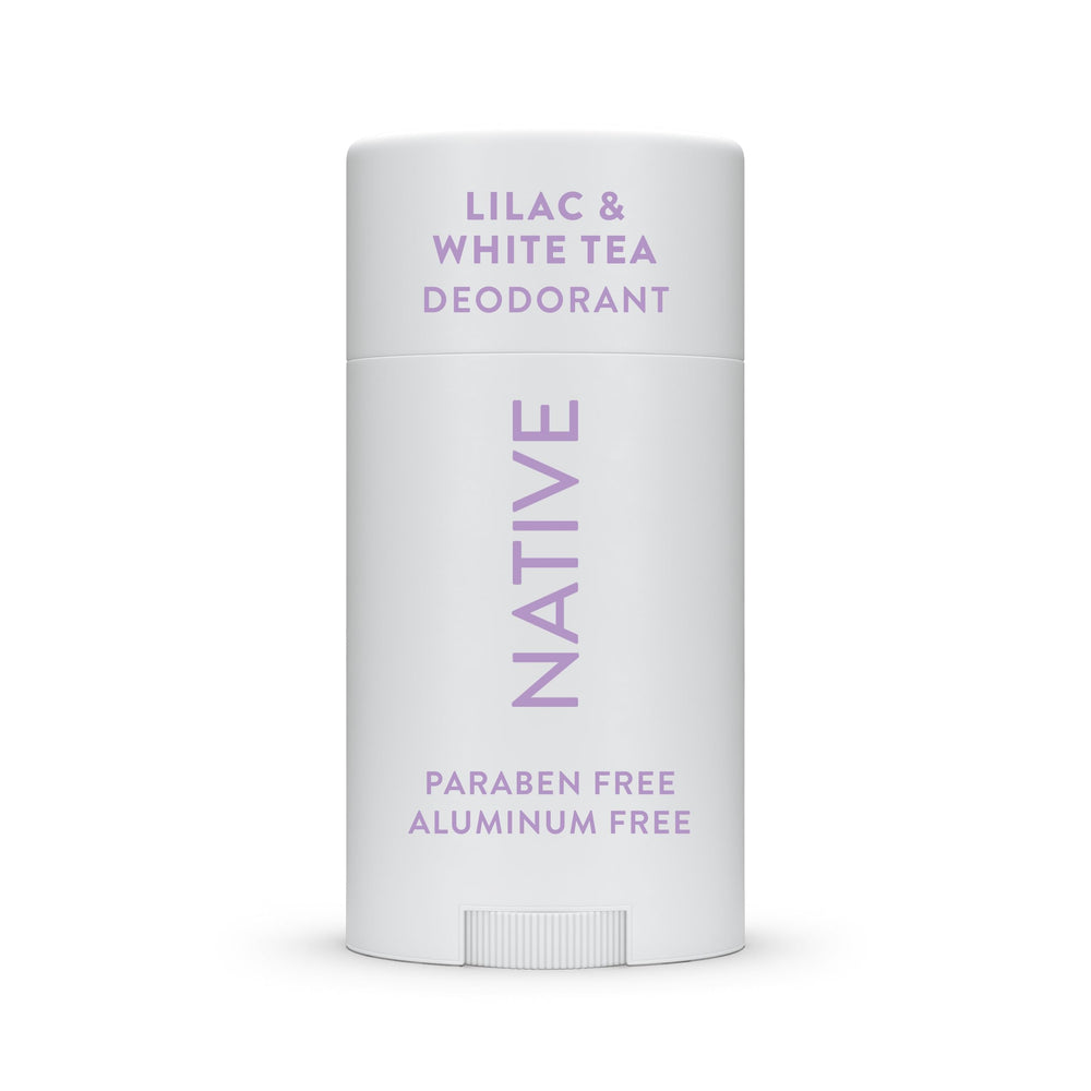 Native Lilac White Tea deodorant bottle showing 72-hour odor protection.