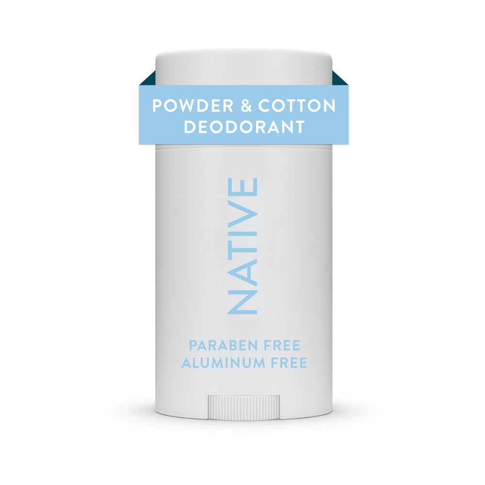 Native Deodorant Powder & Cotton jar shows long-lasting freshness for daily wear.