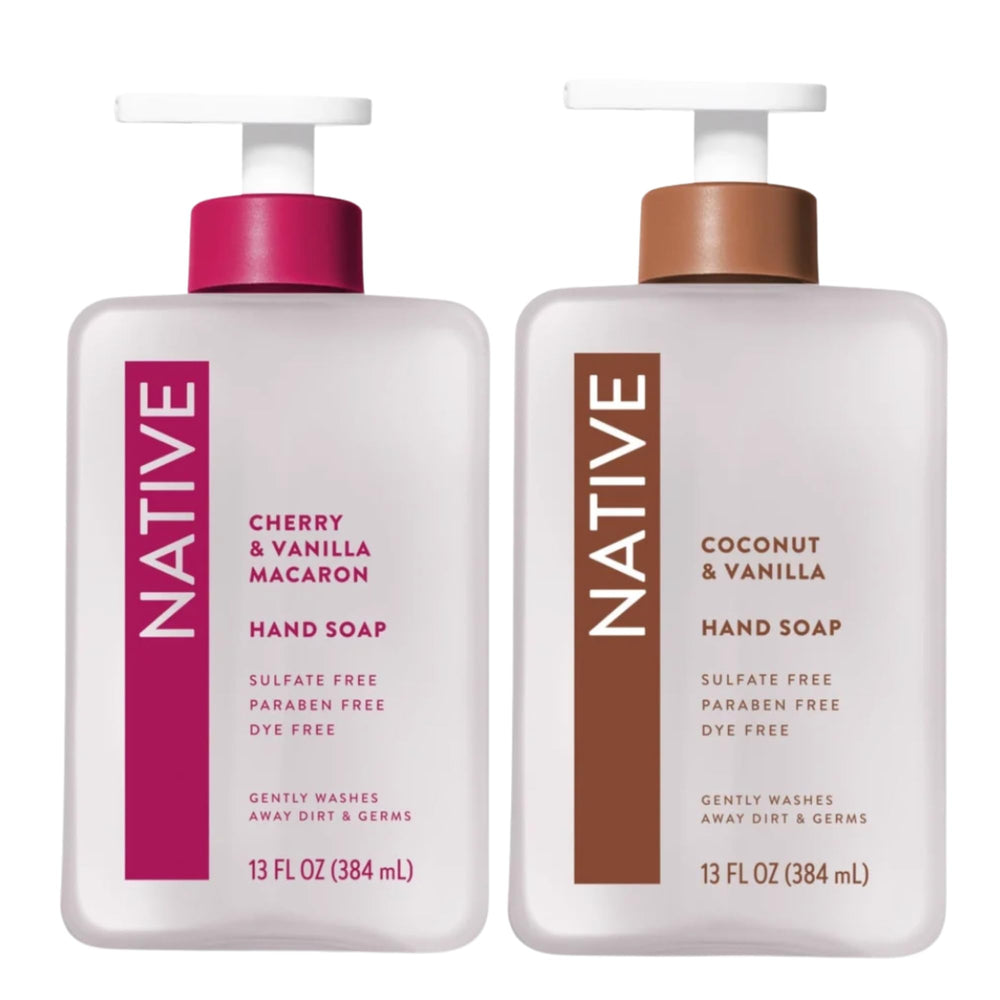 Native Hand Soap Set Cherry & Vanilla Macaron bottles ready for gentle daily cleansing