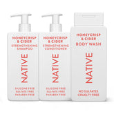 Native Honey Crisp & Cider trio bottles shown for an easy fall shower routine.