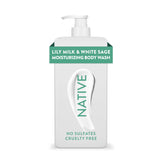 Native Lily Milk and White Sage bottle pour for hydrating cleanse.