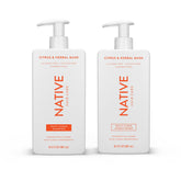 Native Shampoo bottle close-up highlighting sulfate-free cleanse for daily use and strength