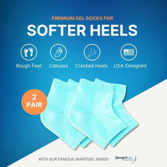 NatraCure heel sleeve on foot demonstrates use for dry feet and cracked heels.