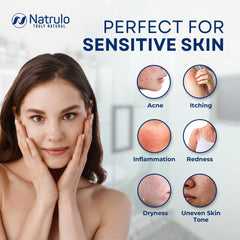 Natrulo colloidal silver face wash application highlights gentle facial cleansing.