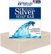 Natrulo colloidal silver soap bar closeup for sensitive skin cleansing.