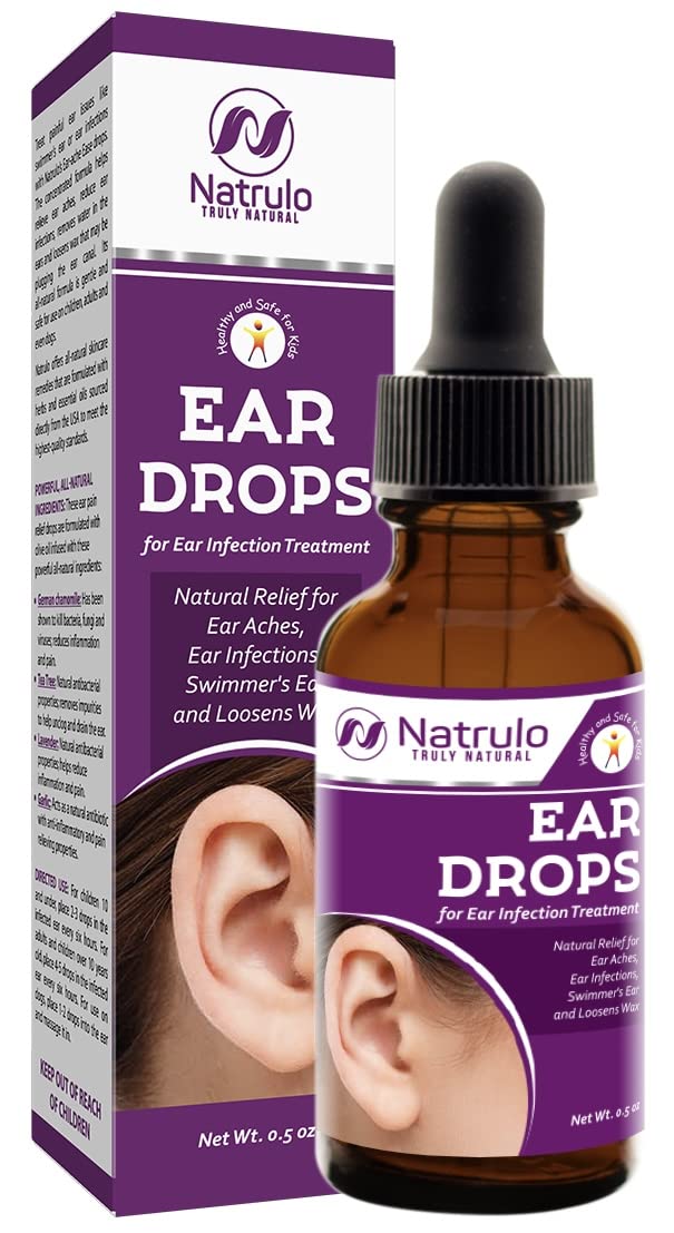 Natrulo ear drops bottle closeup for gentle ear care with natural ingredients
