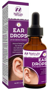 Natrulo ear drops bottle closeup for gentle ear care with natural ingredients