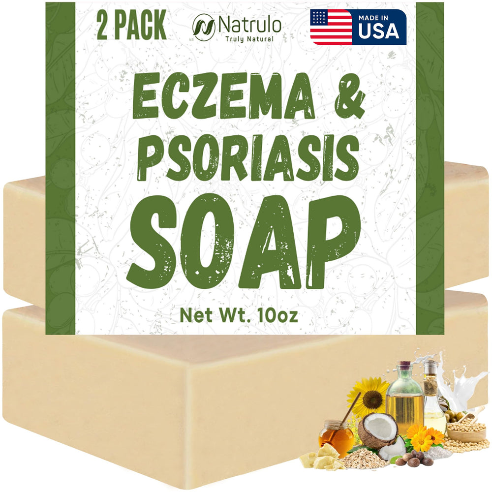 Natrulo Eczema Soap Bar face closeup with creamy lather for sensitive skin.