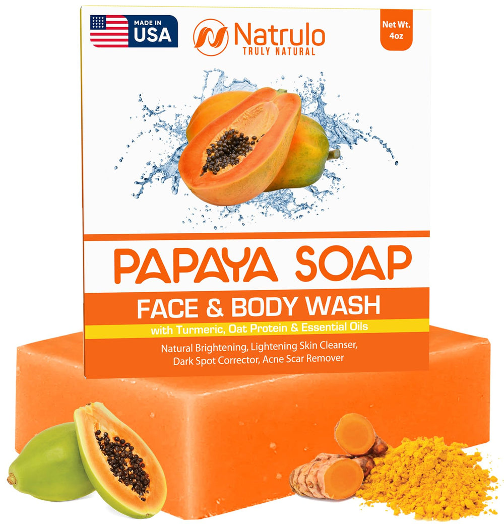 Natrulo Papaya Soap Face Wash Bottle demonstrates daily cleansing for a brighter complexion.