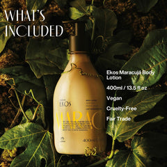 Natura Ekos Passion Fruit Relieving Body Lotion texture close-up shows creamy smooth finish.