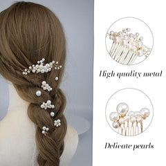 Naturahand bridal hair pin with pearls provides versatile placement for long or short hair.