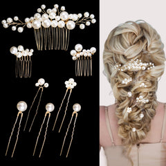 Naturahand pearl hair comb set showcases elegant design for secure bridal styling.