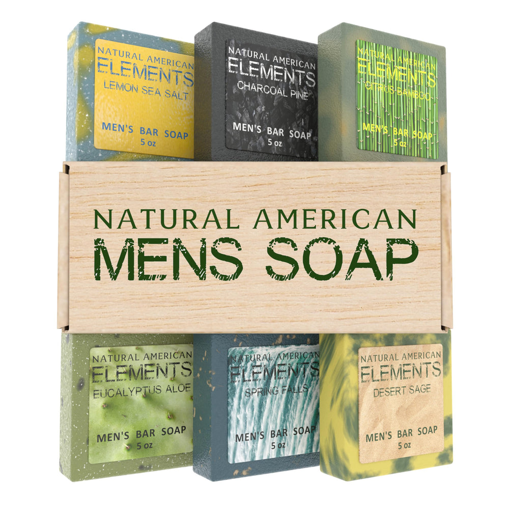 NATURAL AMERICAN ELEMENTS charcoal pine bar soap – invigorating pine scent for daily shower.