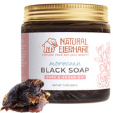 Natural Elephant Moroccan Black Soap packaging showcases authentic beldi cleansing ritual at home.