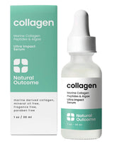 Natural Outcome collagen peptide serum bottle shows lightweight hydration for daily firming.