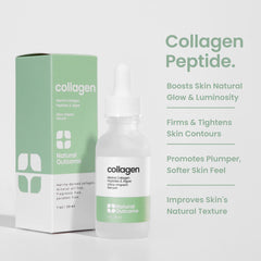 Natural Outcome collagen peptide serum dropper application highlights quick absorption.