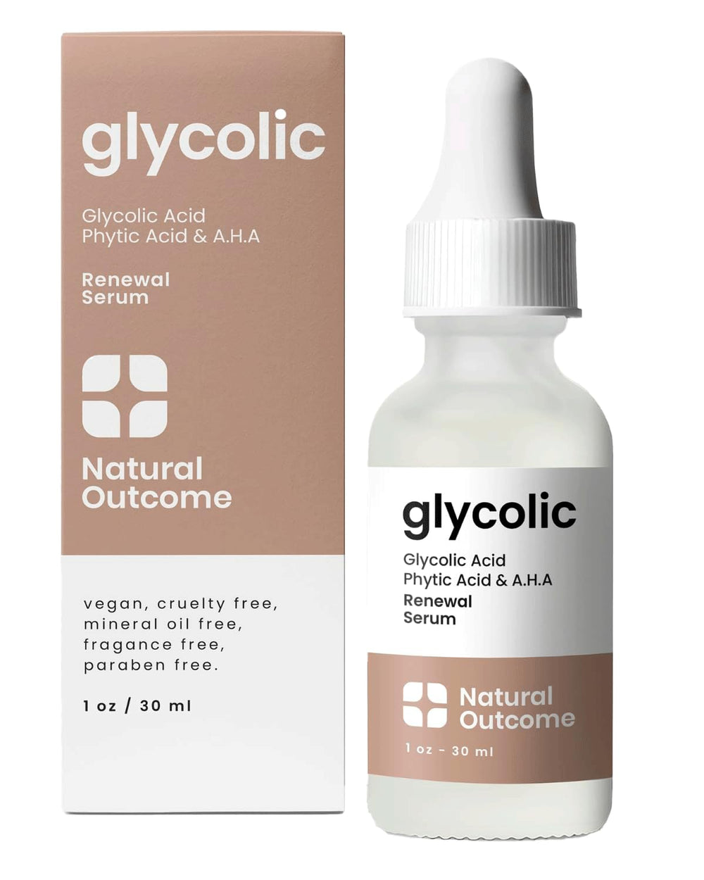 Natural Outcome glycolic-acid-serum bottle-pump for gentle exfoliation and smoother skin