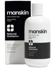 Natural Outcome Man Skin Toner bottle close-up for refreshed, balanced pores