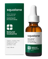 Natural Outcome Pure Squalane Oil bottle shows lightweight hydration for all-over skin