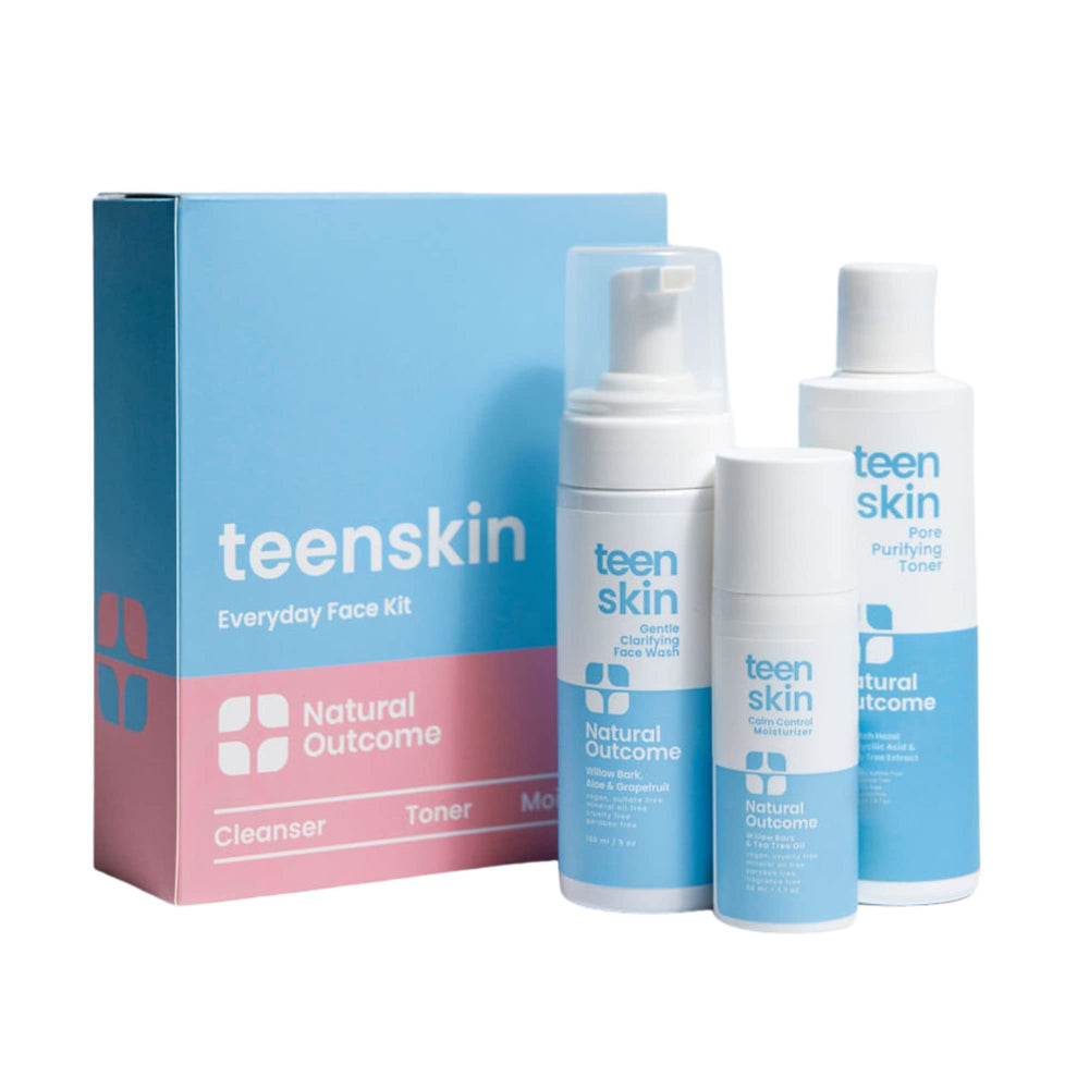 Natural Outcome Teen Skin Care Kit front box with 3-step set for clearer-looking teen skin.