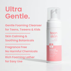 Natural Outcome Teen Skin Ultra Gentle Foaming Lather shows easy application and rinse-off.