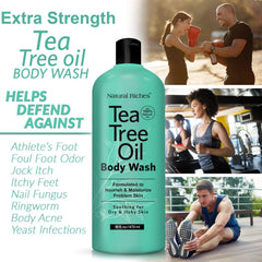 Natural Riches Tea Tree Body Wash ingredients panel with aloe and tea tree