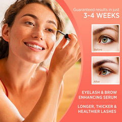 Natural Vine serum on lashes and brows demonstrates versatile fuller look.