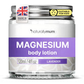 NaturallyMum Magnesium Body Lotion bottle with lavender promotes soothing sleep routines.