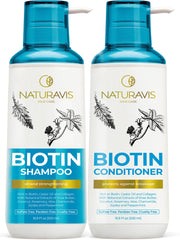 NATURAVIS Biotin Shampoo bottle pour boosts volume for fine hair.