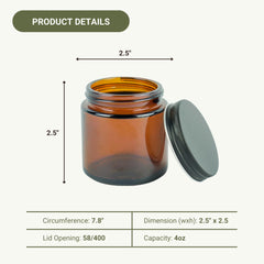 Nature Packaged amber jar with black lid closed for secure travel of cosmetics.