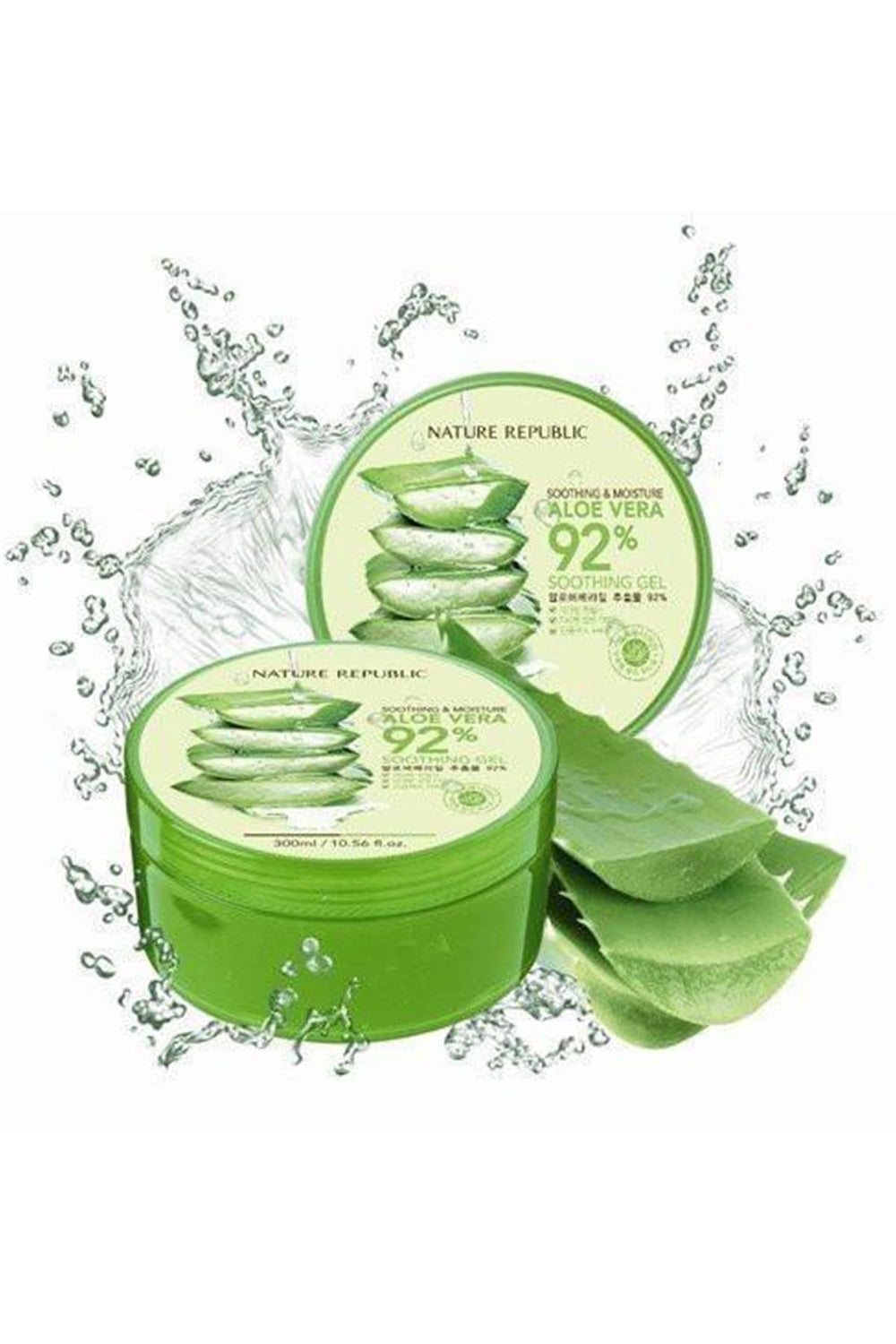 Nature Republic Aloe Vera 92% gel bottle pour shows quick hydration without stickiness