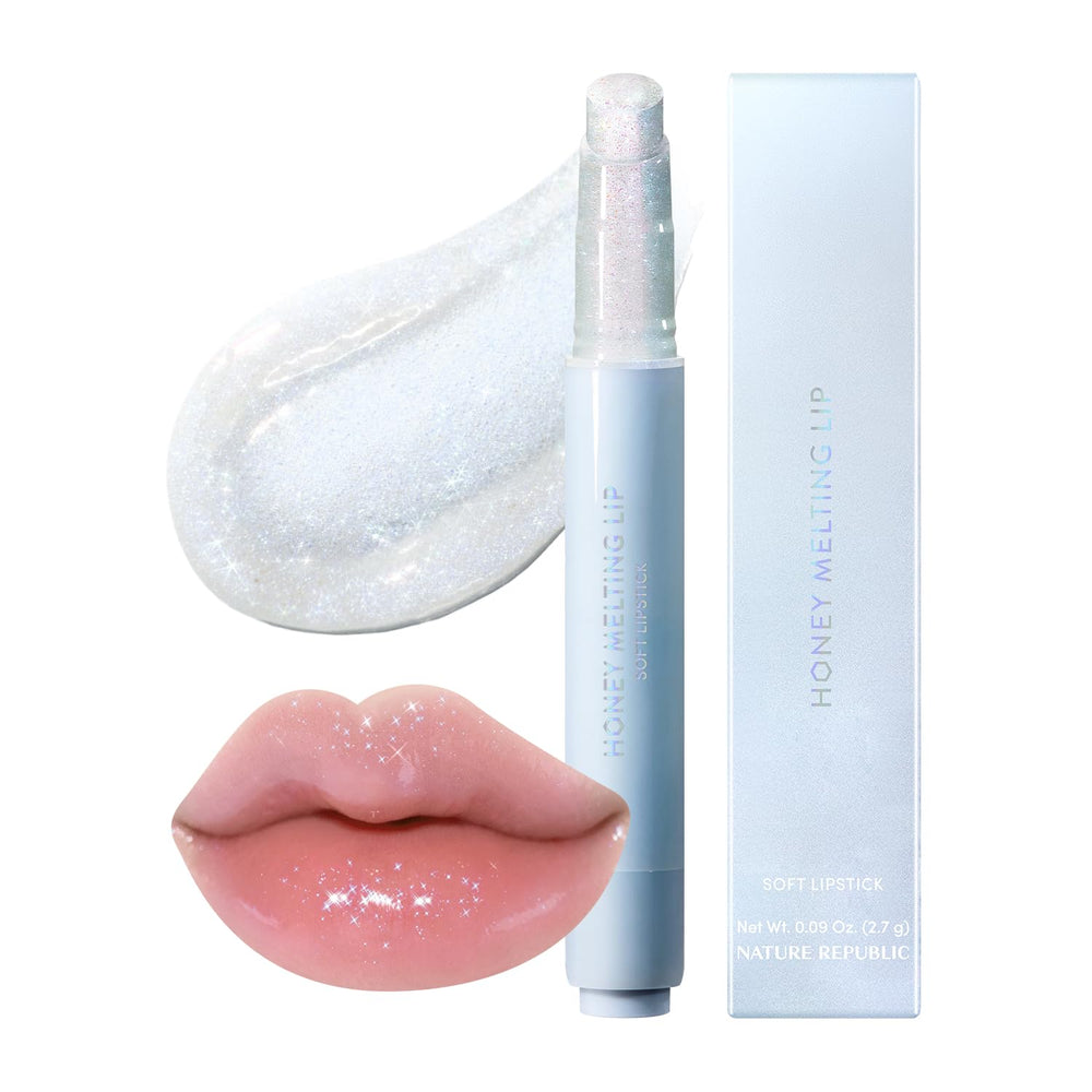 Nature Republic Honey Melting Lip Glitter packaging highlights premium gloss and easy application.
