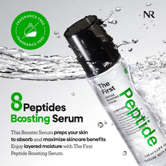 Nature Republic Peptide Serum bottle closeup highlighting rich texture for even skin tone prep