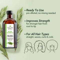 Nature Spell Rosemary Oil hair application scene demonstrates convenient pre-diluted formula for direct scalp use