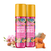 Nature Well Cheeky Hair & Body Mist bottle front shows long-lasting tropical fragrance.