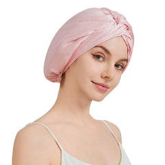 NatureKess mulberry silk bonnet pink full-view for overnight hair protection