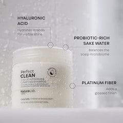 NatureLab.TOKYO probiotic sake water image promotes balanced scalp microbiome.