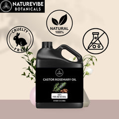 Naturevibe Botanicals Castor Rosemary Oil pour bottle demonstrates a lightweight, non-greasy texture for skin and hair care.