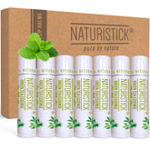 Naturistick premium beeswax lip balm green tea closeup enhances subtle hydration with calming aroma.