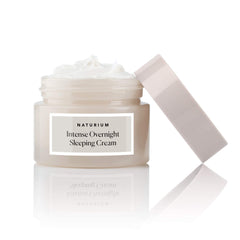 Naturium Intense Overnight Sleeping Cream jar label highlights pH-balanced and vegan formula