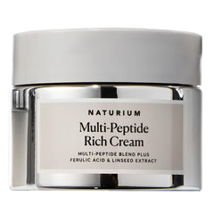 Naturium Multi-Peptide Rich Cream jar front highlighting hydration for smoother skin.